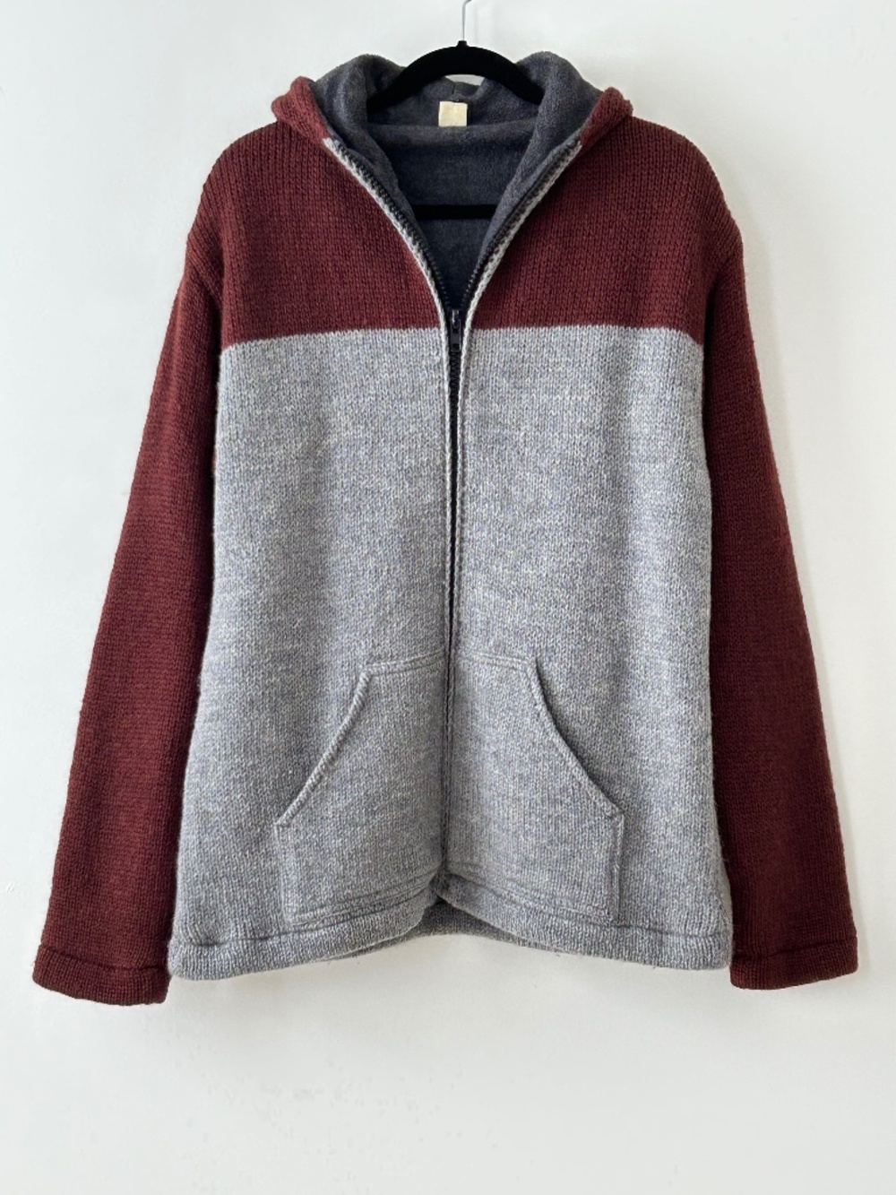 Vintage Wool Brown & Gray Colorblock Fleece Lined Hoodie